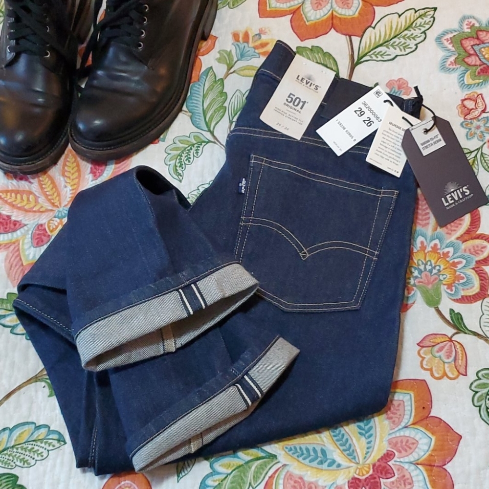 Levi's 501 Selvedge Denim 29 x 26 Dark Raw Ankle